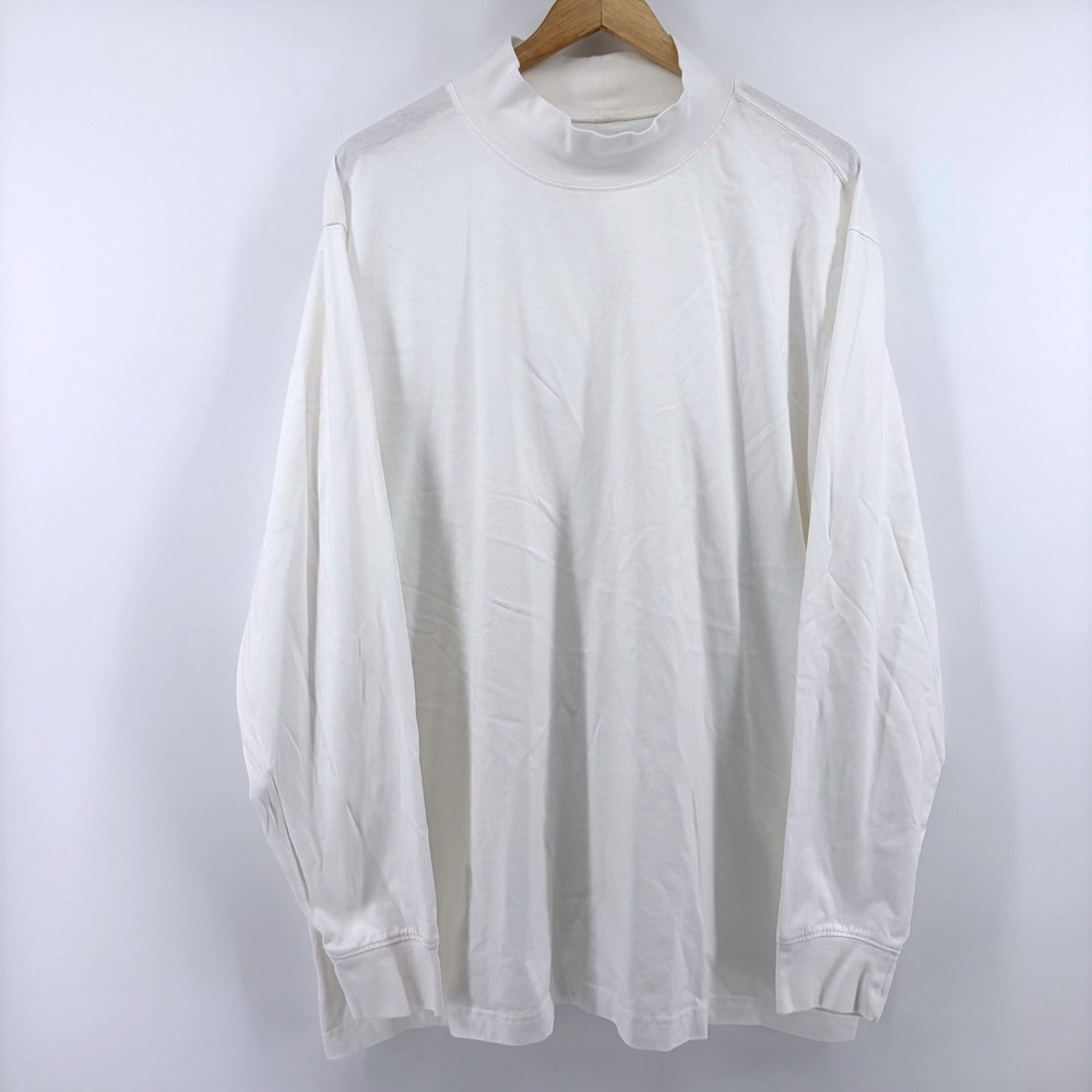 Lands End Super-T Mock Neck Long Sleeve Shirt Mens XXL White Cotton Solid